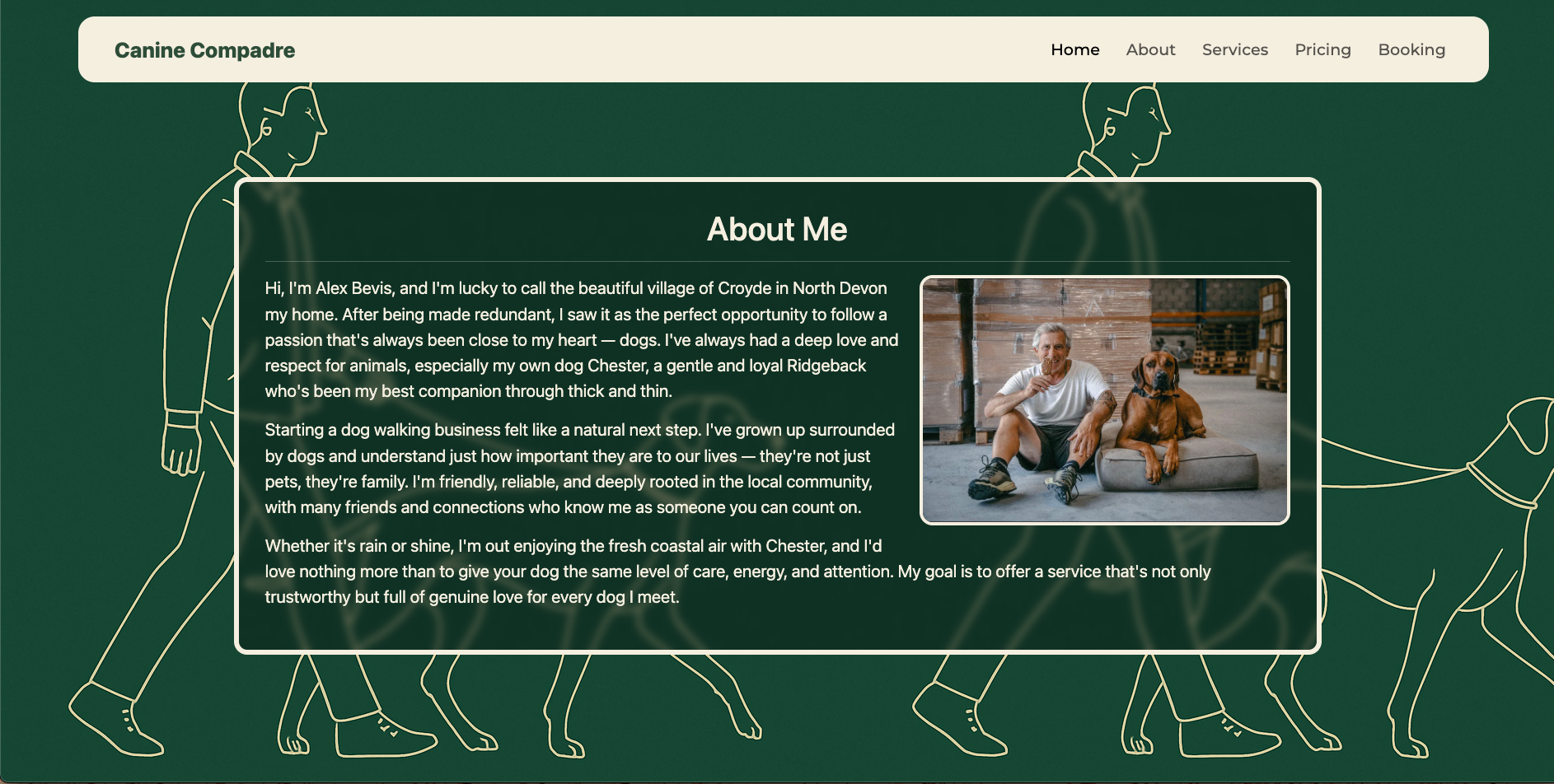 Screenshot of Canine Compadre's about story
